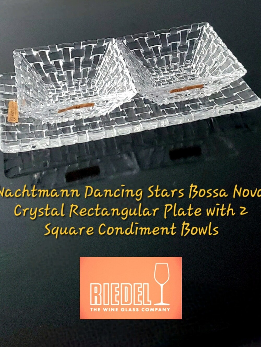 NIB Nachtmann Dancing Stars Bossa Nova Crystal Rectangular Plate 2 Square Bowls
